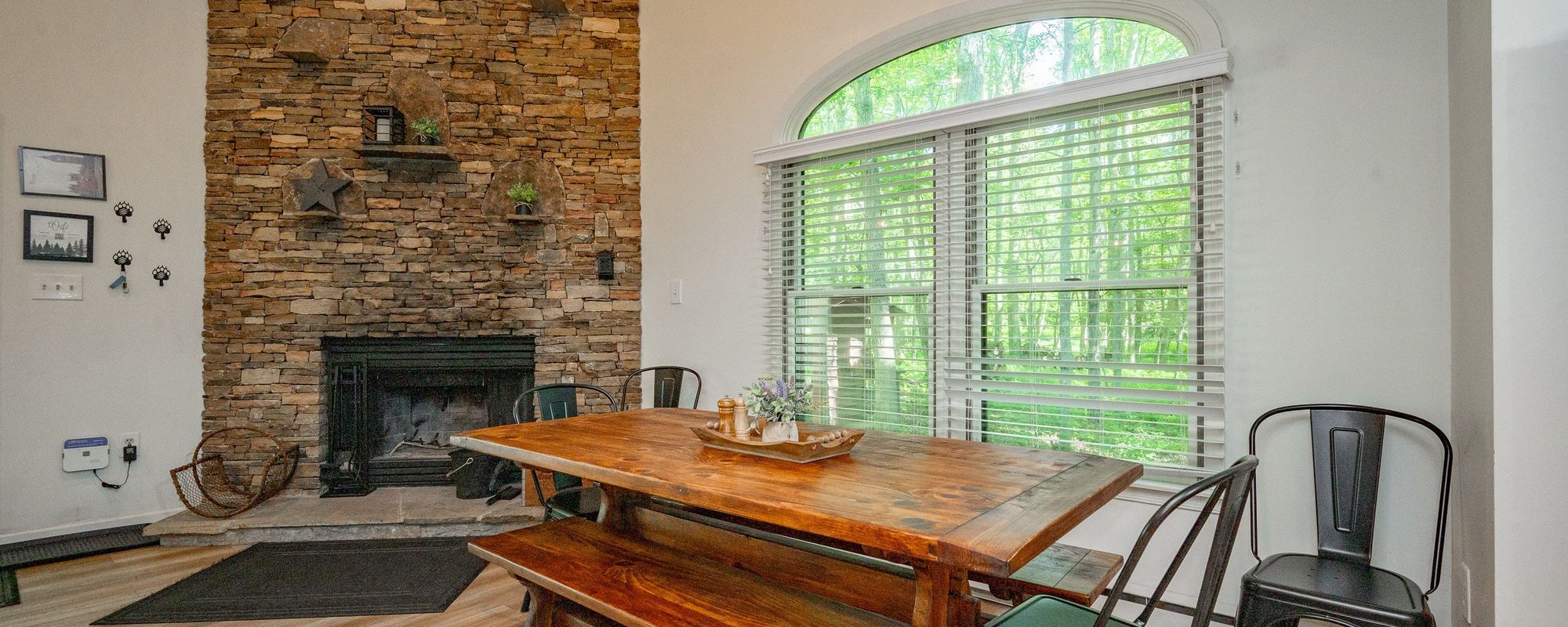 A warm dining table set for a meal