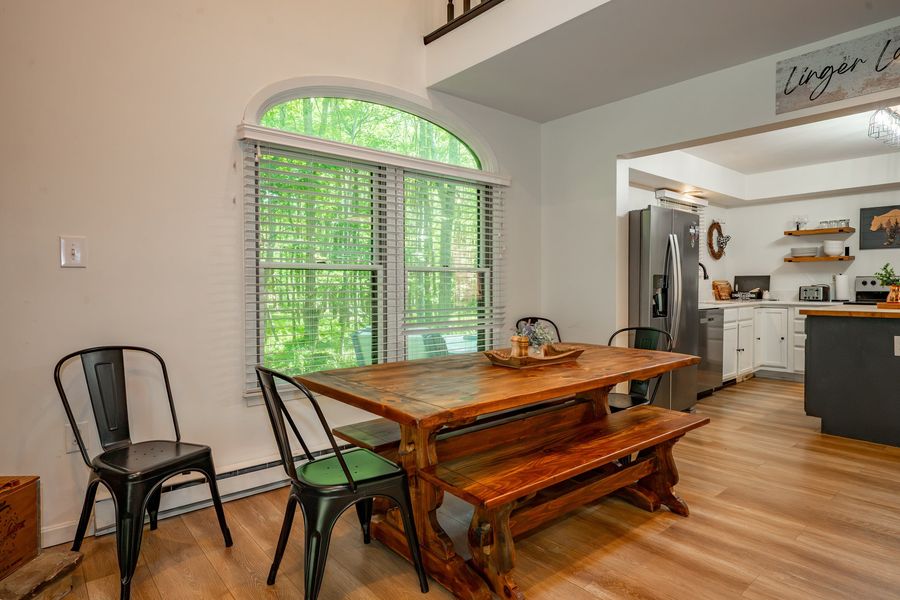 Farmhouse dining table with bench seating