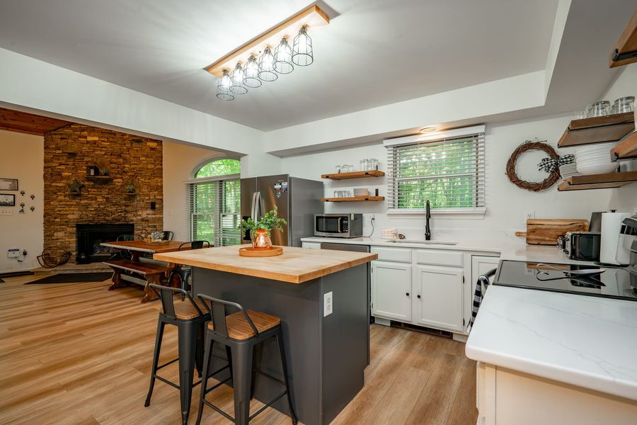 Kitchen island and bar seating
